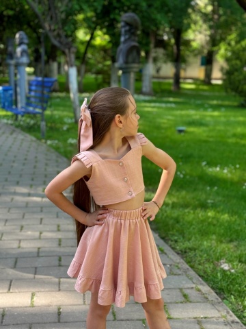 Set fete 2 piese crop top si fusta din în cu bumbac , Amelia - Img 3