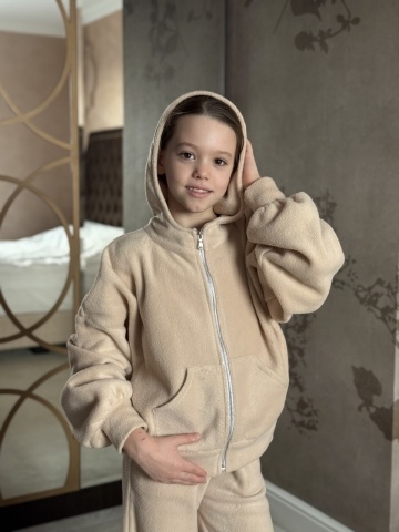 Trening Fluffy Oversize din Polar cu Fermoar și Pantaloni Evazați - Img 10