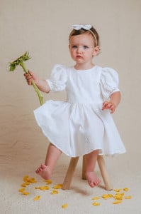 White Cotton Voile Dress with Embroidered Polka Dots, Ariel Certification: Oeko-Tex® Standard 100 - Img 2