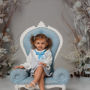 Blue Tweed Dress with Cotton Sleeves for Girls - Img 5