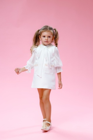 Elegant White Cotton Pinafore Dress for Girls, Blair - Img 2