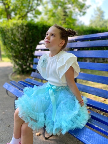 Fustită tutu din tulle bleu cu perle capsate, Fairy - Img 3