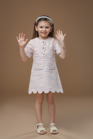 Rochie casual pentru fetițe din tweed roz premium Dalia - Img 4