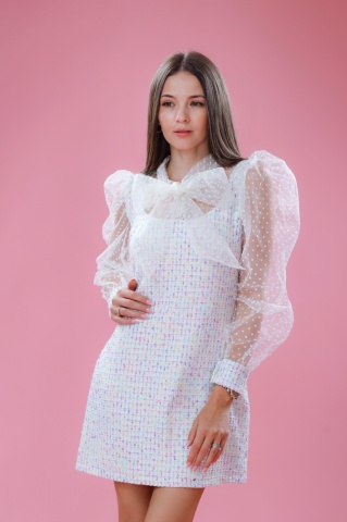 Rochie dama tweed cu maneci bufante si funda, Charm - Img 7