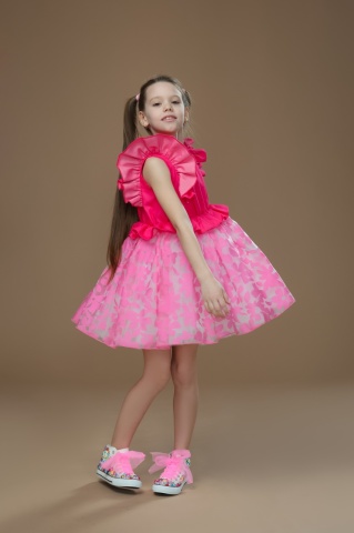 Rochie de blug fuchsia Barbie cu tulle și organza pentru fetițe - Ediție Limitată - Img 2