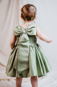 Rochie fete din tafta verde eleganta cu funda detașabilă, de ocazie, Charlotte - Img 8