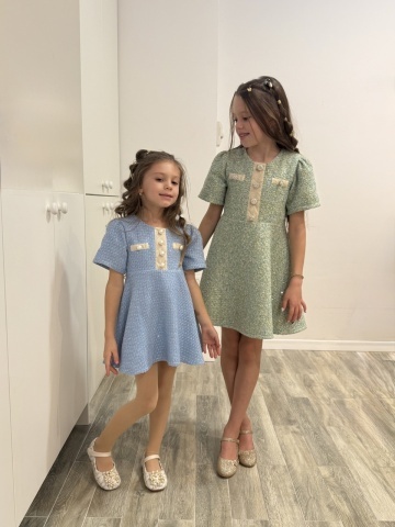 Rochie fete din tweed, Bleu Parisien - Img 2