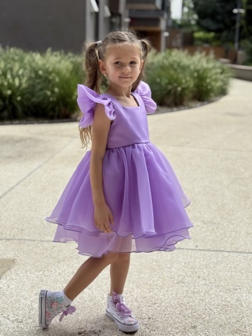 Rochie fete lila din organza cu volane și mâneci fluture - Img 4