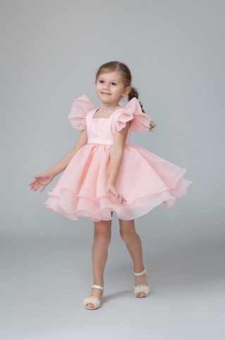 Rochie fete roz din organza cu volane și mâneci fluture, Pinky - Img 4