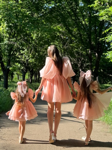 Set mama fiica de ocazie baby doll roz din organza, Pinky