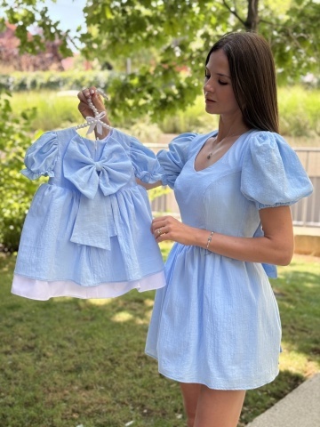 Set rochii asortate mamă‑fiică din bumbac – babyblue, Muse - Img 5