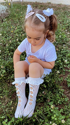 Șosete lungi albe din dantela pentru fetițe, Lace - Img 4