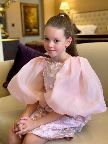 Stoc Limitat - Rochie fete din organza roz cu mâneci bufante, Bijou - Img 3