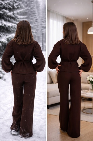 Compleu damă trening oversize cu pantaloni evazați cozy, Lara - Img 3