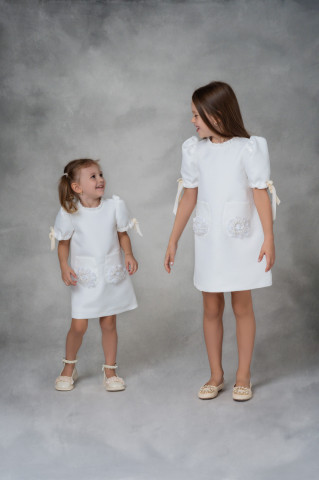 Elegant 100% Cotton Dress with Puff Sleeves for Girls, Eva