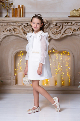 Elegant White Cotton Pinafore Dress for Girls, Blair