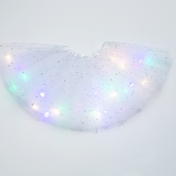 Fusta led pentru copii, tutu de balet pentru fetite cu luminite multicolore incorporate, model stelute, 30 cm lungime, Alb - Img 3