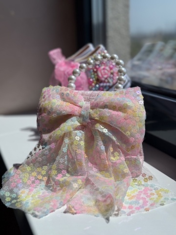 Geantă fete din tweed roz cu fundă supradimensionată, Bloomie - Img 7