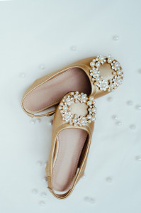 Gold Ballerina Shoes with Pearls for Girls, Victoria