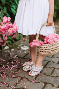 Papuci Colorati pentru Fete cu Funda și perle, Flowers