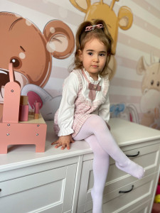 Pink Tweed Dress with Cotton Sleeves for Girls - Img 2