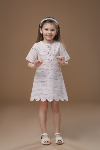 Rochie casual pentru fetițe din tweed roz premium Dalia