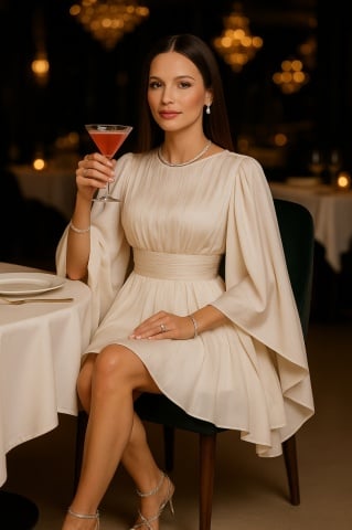 Rochie damă elegantă din voal creponat SABÉ Couture – rochie de seară cu design rafinat, Élora - Img 6