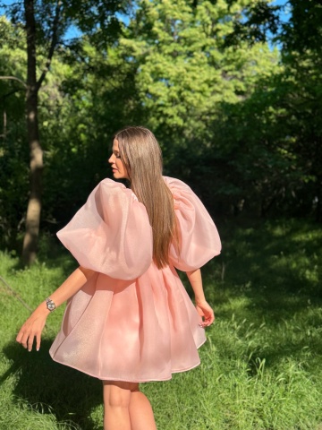 Rochie de ocazie baby doll roz din organza, Pinky - Img 5