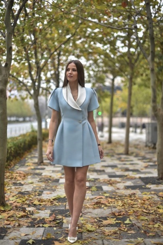 Rochie elegantă de ocazie damă tip sacou, baby blue – model versatil de zi și de seară - Img 5
