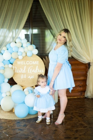 Rochie fete bumbac baby blue cu fundiță și mâneci bufante scurte, Muse - Img 5