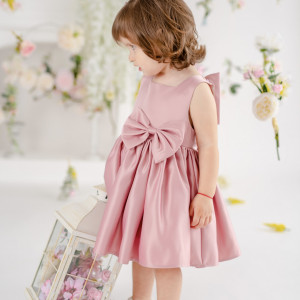 Rochie fete din tafta roz eleganta cu funda detașabilă, de ocazie, Charlotte - Img 5