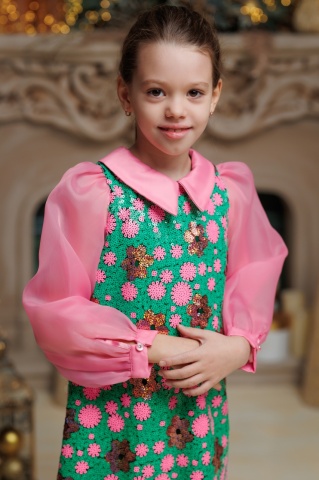 Rochie fete elegantă, cu paiete și mâneci bufante roz Barbie, Sparkle - Img 3