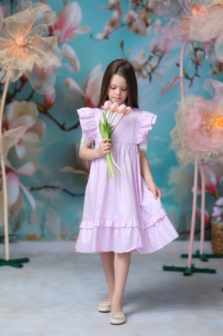 Rochie fete lila din bumbac 100%, Lavander - Img 1