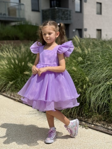 Rochie fete lila din organza cu volane și mâneci fluture - Img 6