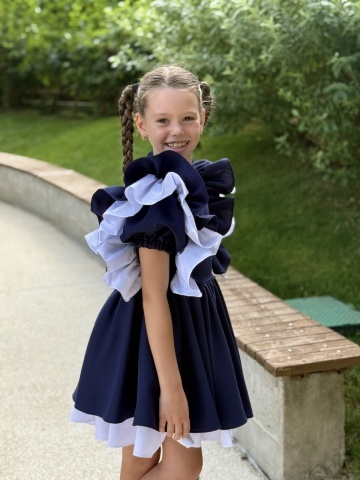 Rochie uniformă școlară fete bleumarin cu volane și căptușeală din bumbac – Academy Look - Img 9