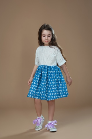 Rochița casual de zi Flower din blug subțire cu top din bumbac brodat
