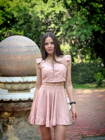 Set dama 2 piese crop top si fusta din în cu bumbac , Amelia - Img 3
