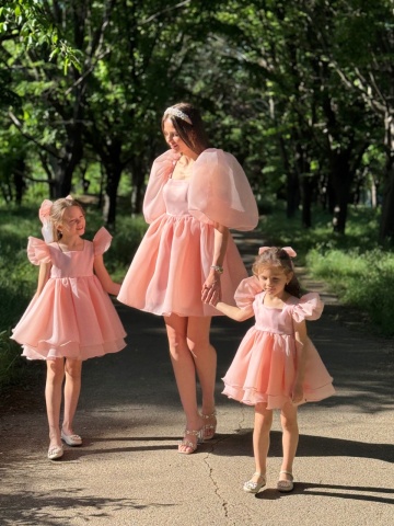 Set mama fiica de ocazie baby doll roz din organza, Pinky - Img 2