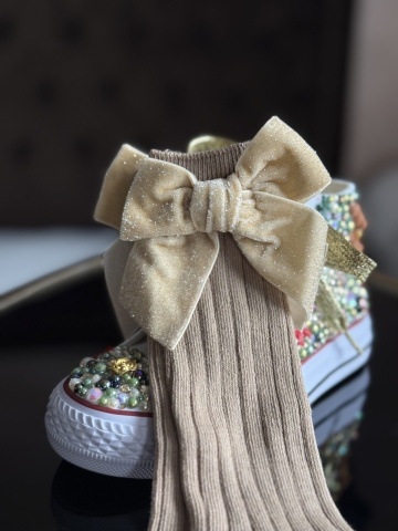 Șosete lungi din bumbac copii 0-8 ani, de Crăciun, cu fundițe roșii, verzi sau crem, Merry - Img 3