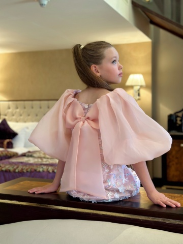 Stoc Limitat - Rochie fete din organza roz cu mâneci bufante, Bijou - Img 4