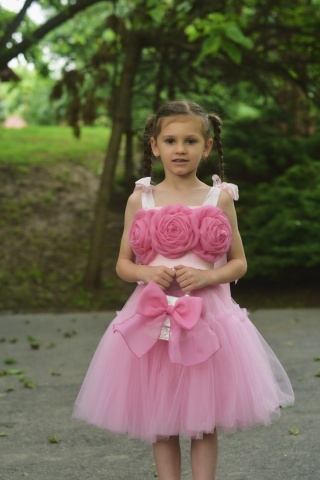 Top Couture reglabil roz bombon cu flori supradimensionate din organza – Rosalie - Img 11