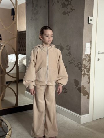 Trening Fluffy Oversize din Polar cu Fermoar și Pantaloni Evazați - Img 4