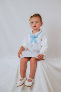 Blue Tweed Dress with Cotton Sleeves for Girls