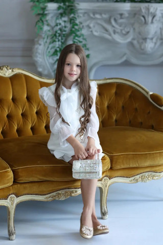 Camașă elegantă din voal creponat cu perle pentru fete, Daiana - Img 2