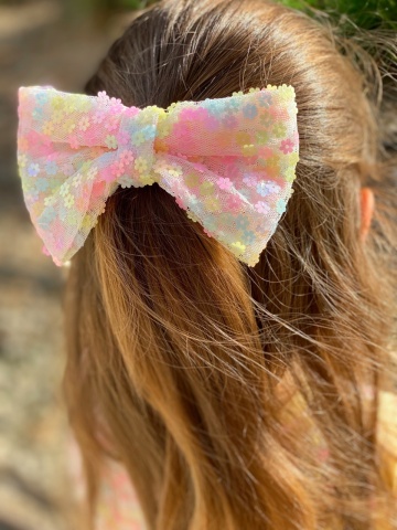 Clame păr fetițe Twinkle – fundiță glitter aurie handmade. - Img 4