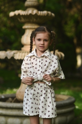 Compleu fete din muselină cu fundițe brodate Cherry - Img 2