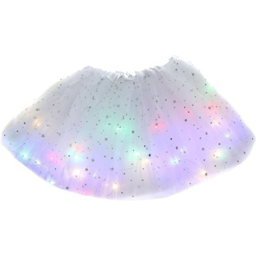 Fusta led pentru copii, tutu de balet pentru fetite cu luminite multicolore incorporate, model stelute, 30 cm lungime, Alb