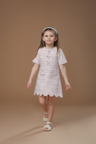 Rochie casual pentru fetițe din tweed roz premium Dalia - Img 2