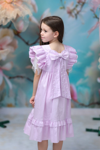 Rochie fete lila din bumbac 100%, Lavander - Img 3