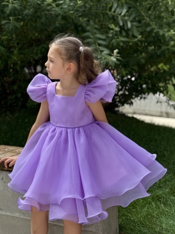 Rochie fete lila din organza cu volane și mâneci fluture - Img 8